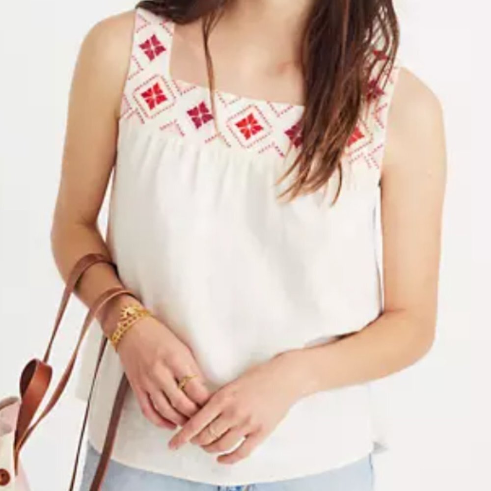 MADEWELL Embroidery Detail Cream Tank Top